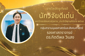 วีดิทัศน์ประกาศเกียรติคุณ ผู้ได้รับรางวัลเชิดชูเกียรตินักวิจัยดีเด่น มหาวิทยาลัยมหาสารคาม ประจำปีพุทธศักราช 2567 กลุ่มสาขามนุษยศาสตร์และสังคมศาสตร์  (รองศาสตราจารย์ ดร.กิตติพล วิแสง)